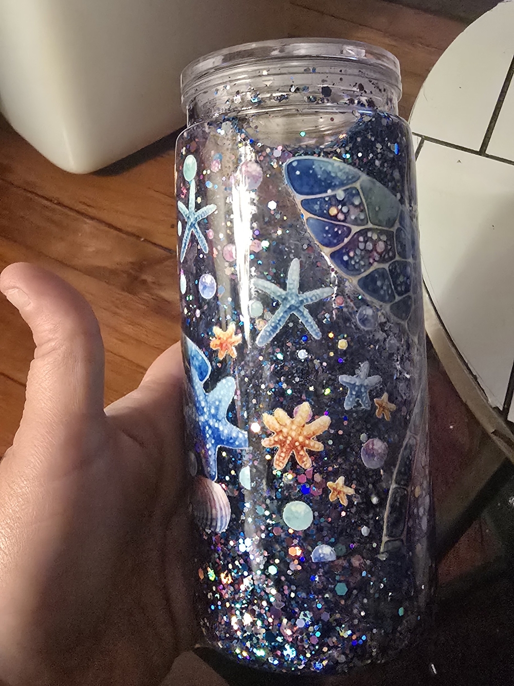 Colorful Smiling Sea Turtle Glitter Tumbler - Picture 2 of 2